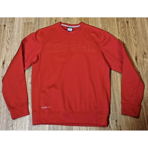 Nike Ohio State Sweatshirt Mens Small Buckeyes Red Fleece Therma Fit Oversized - Picture 1 of 16
